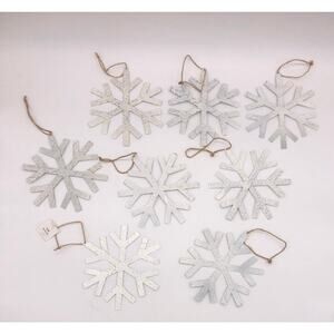 Christmas Snowflakes Set of 8 Metal Tin Distressed Snowflake Ornaments